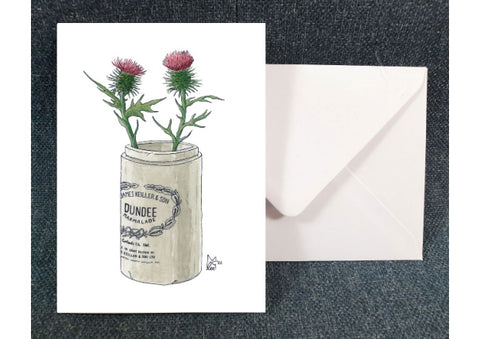 Thistles in Dundee Keiller & Sons Marmalade Pot - Greeting Card