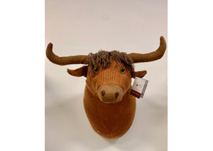 quirky coo dora design knitted highland cow trophy head - scottish gifts dundee, perth, aberdeen 