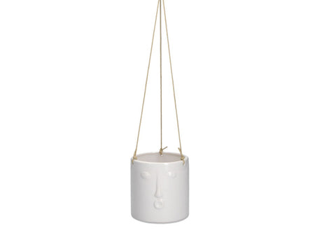 White Ceramic Hanging Pot with Face