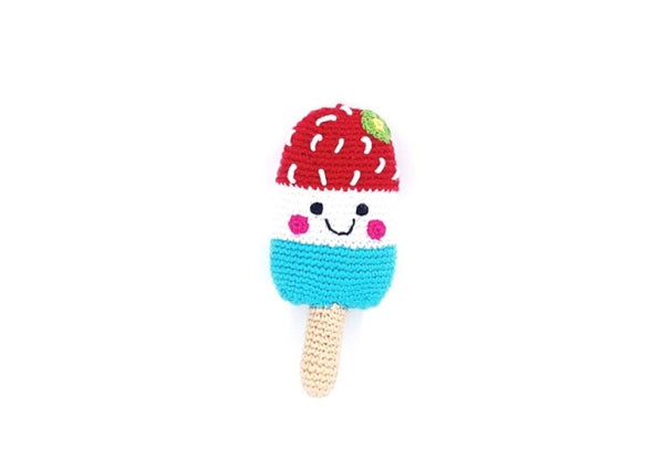 Handmade knitted soft toy with rattle - Fair Trade Product by Pebblechild