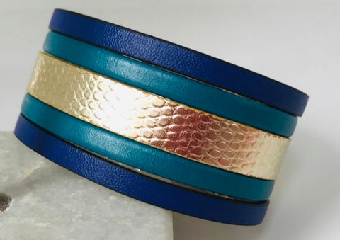 Ocean Blues Leather Cuff Bracelet