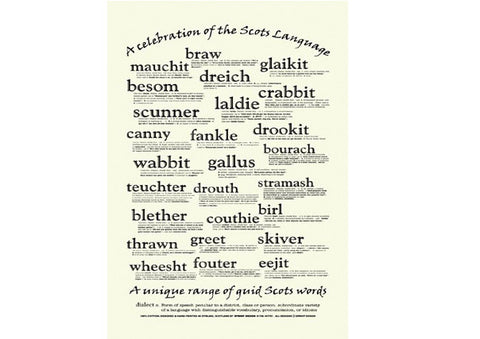 Scots Language Teatowel with phrases from Scots dialect available at Quirky Coo