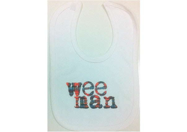 baby bib scottish wee man - quirky coo, gifts, cards, dundee, scotland