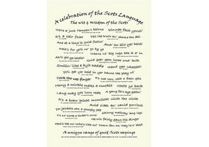 Scots Language Teatowel with phrases and saying in Scots dialect. Available at Quirky Coo