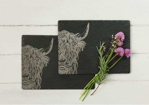 Quirky Coo - highland cow Slate placemats by Just Slate Company - gifts dundee perth aberdeen