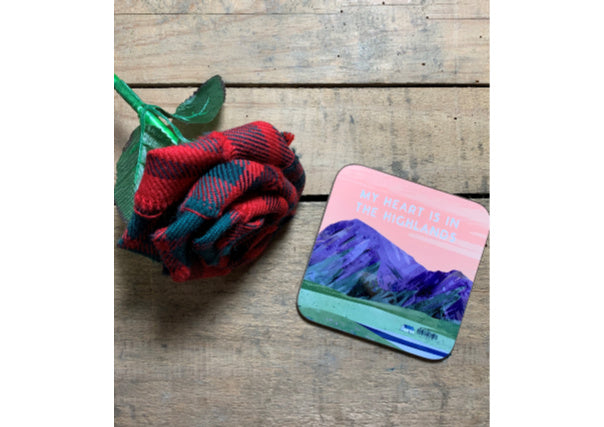 my heart is in the highlands coaster - quirky coo, scottish gifts, dundee, perth, aberdeen