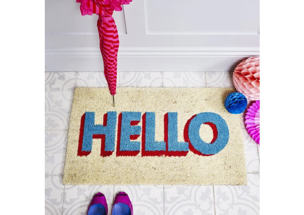 Hello Doormat Turquoise/Red